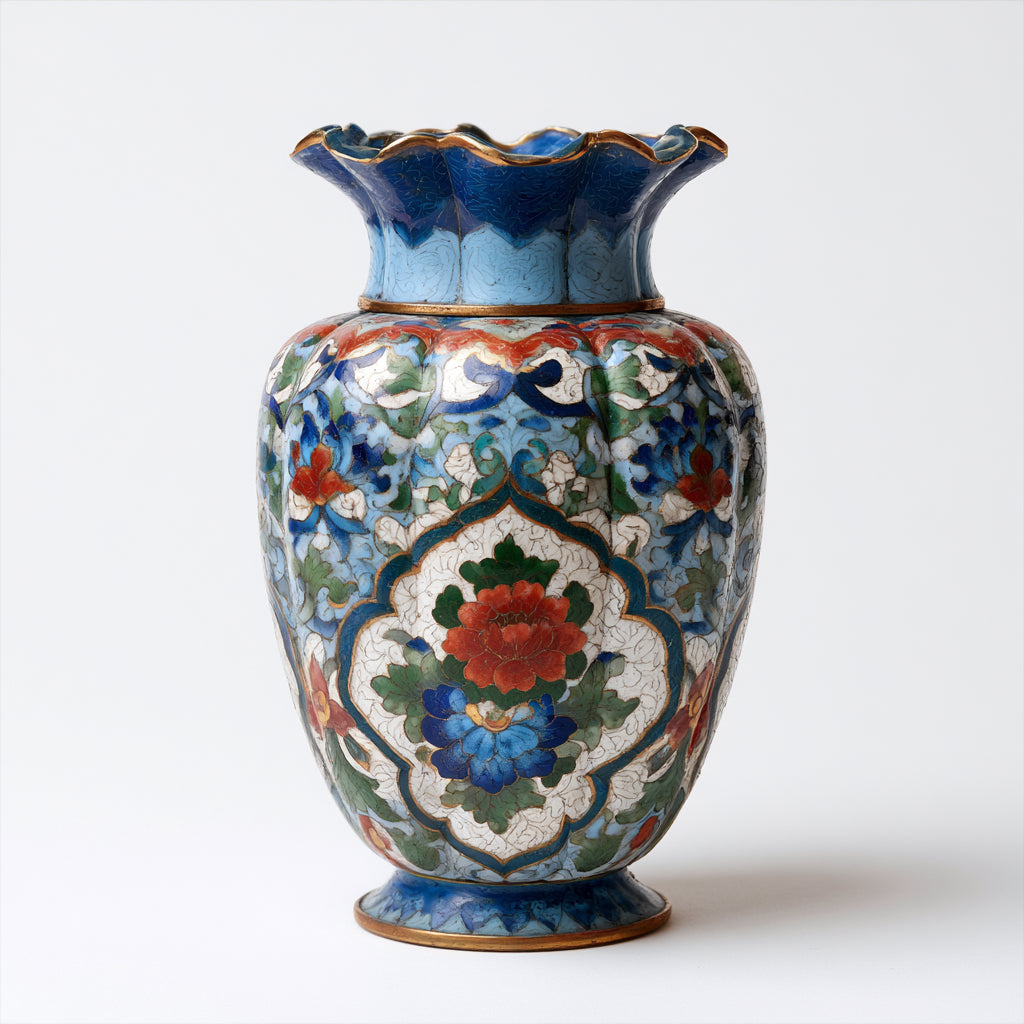 Vasi-Metallo-Smalto-24 x 24 x 35 cm-Blu-Azzurro-Verde-Rosso-Bianco-Oro-Stile floreale decorato