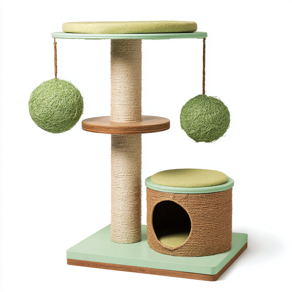 Mobili per gatti - legno-sisal-tessuto - 60x42x112 cm - verde-beige-marrone - moderno con tiragraffi e cuccia