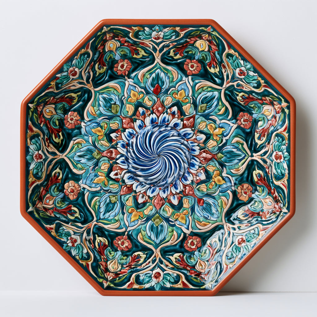 Piatti decorativi - Ceramica - 36x36x5 cm - turchese-terracotta-blu-verde-avorio-rosso - marocchino