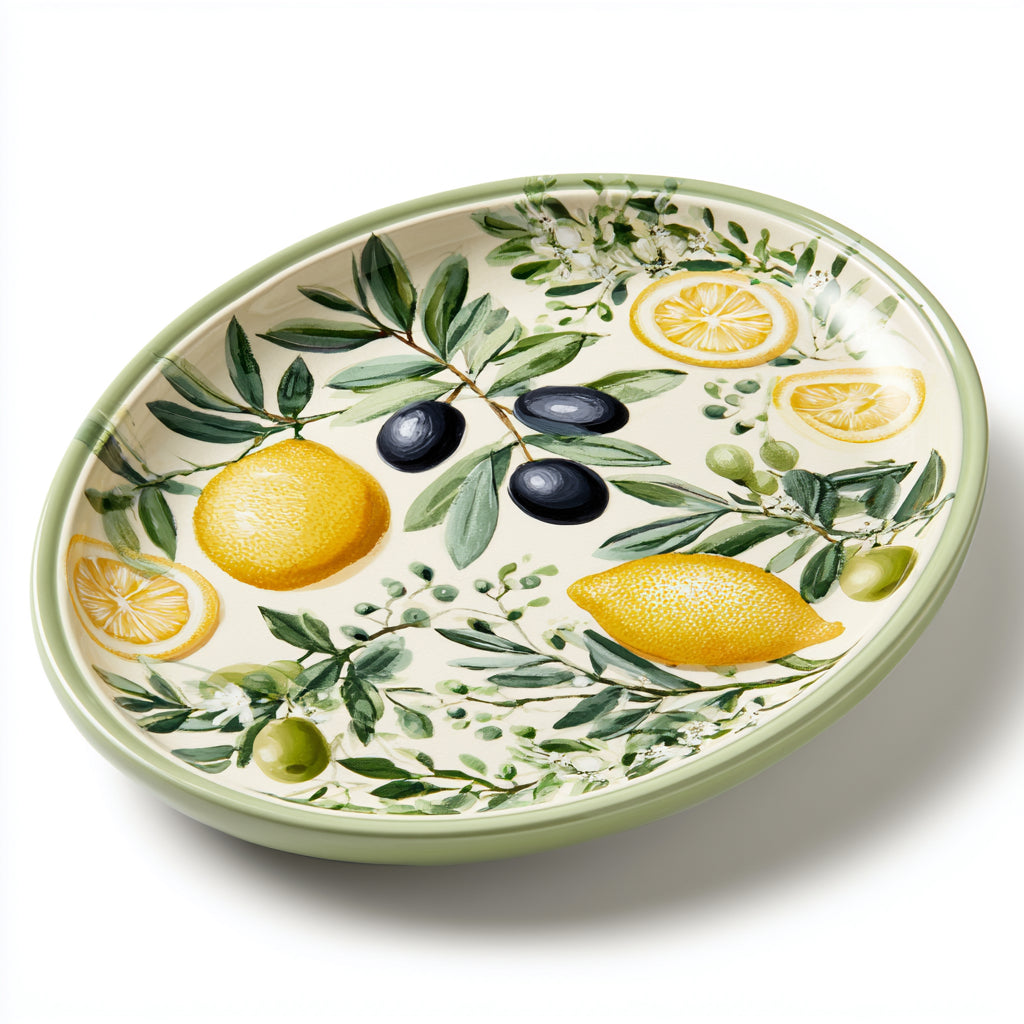 Piatti decorativi - Ceramica - 32x32x4 cm - verde chiaro-avorio-giallo-verde-nero - mediterraneo