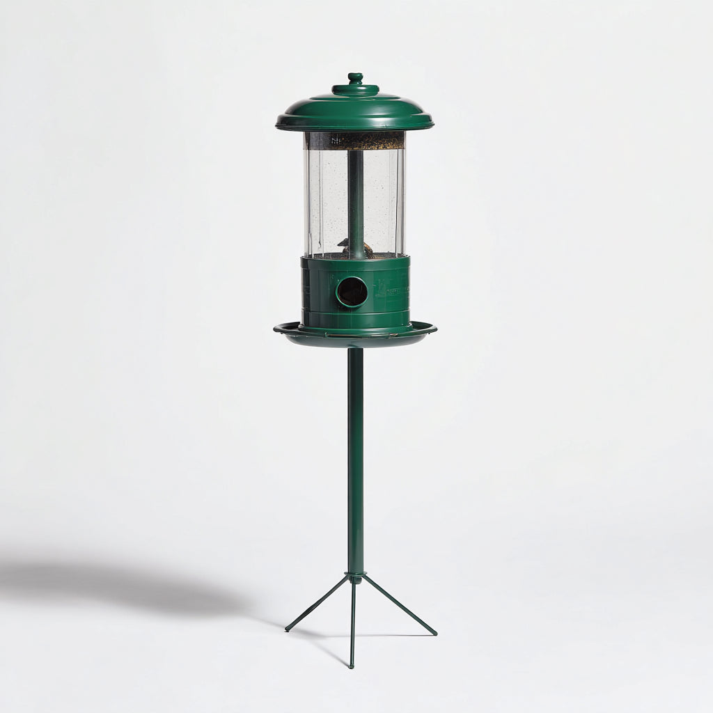 Mangiatoie per uccelli-Metallo-Plastica-28 x 28 x 115 cm-Verde-Trasparente-Classico da giardino