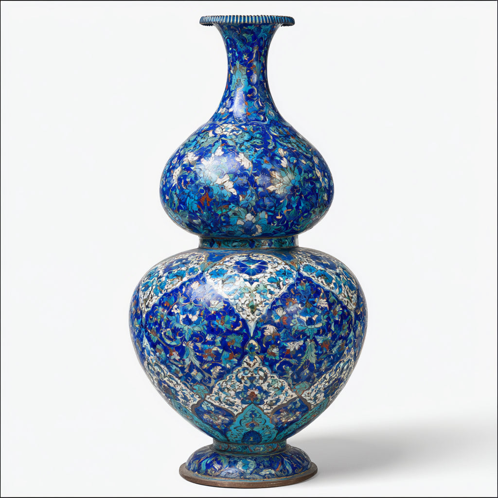 Vasi-Metallo-Smalto-32 x 32 x 60 cm-Blu-Azzurro-Bianco-Verde-Oro-Stile ornamentale floreale