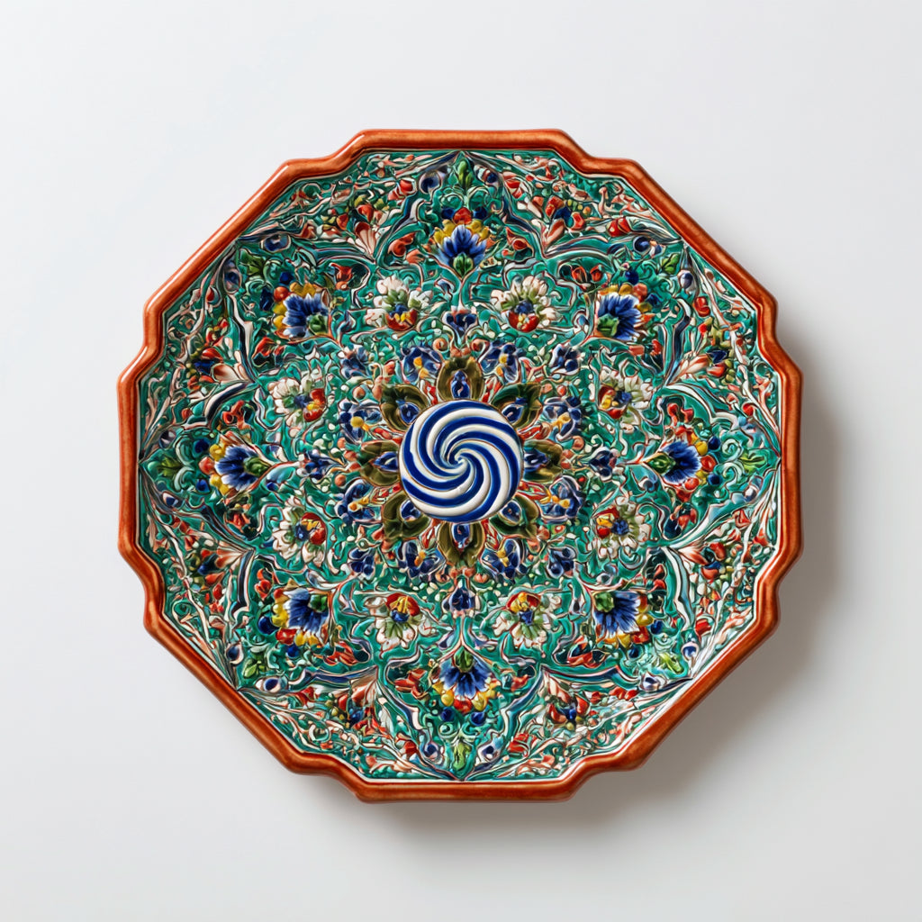 Piatti decorativi - Ceramica - 34x34x5 cm - turchese-terracotta-blu-verde-rosso-bianco - orientale