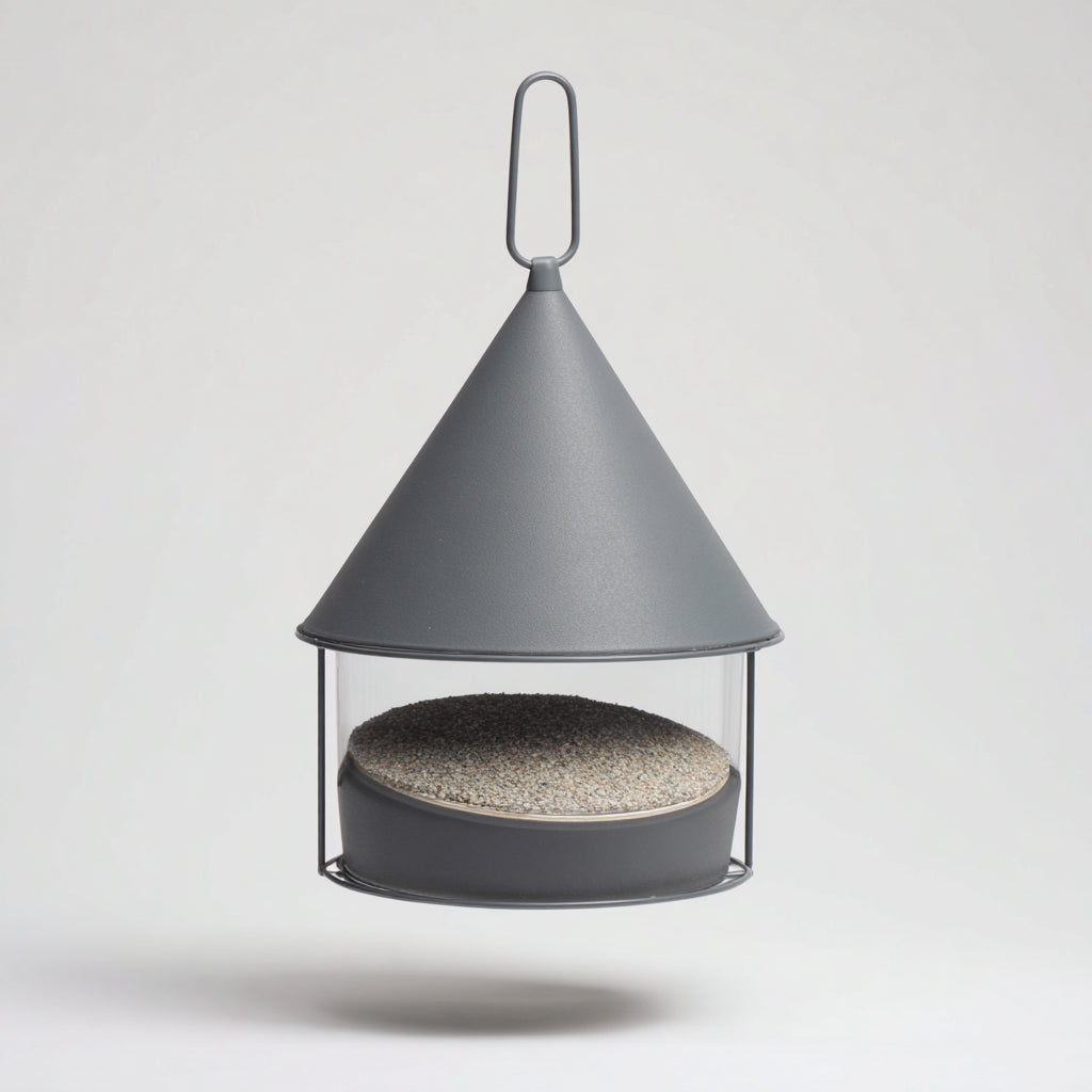Mangiatoie per uccelli - metallo - 20x20x34 cm - grigio-nero-trasparente - moderno minimal