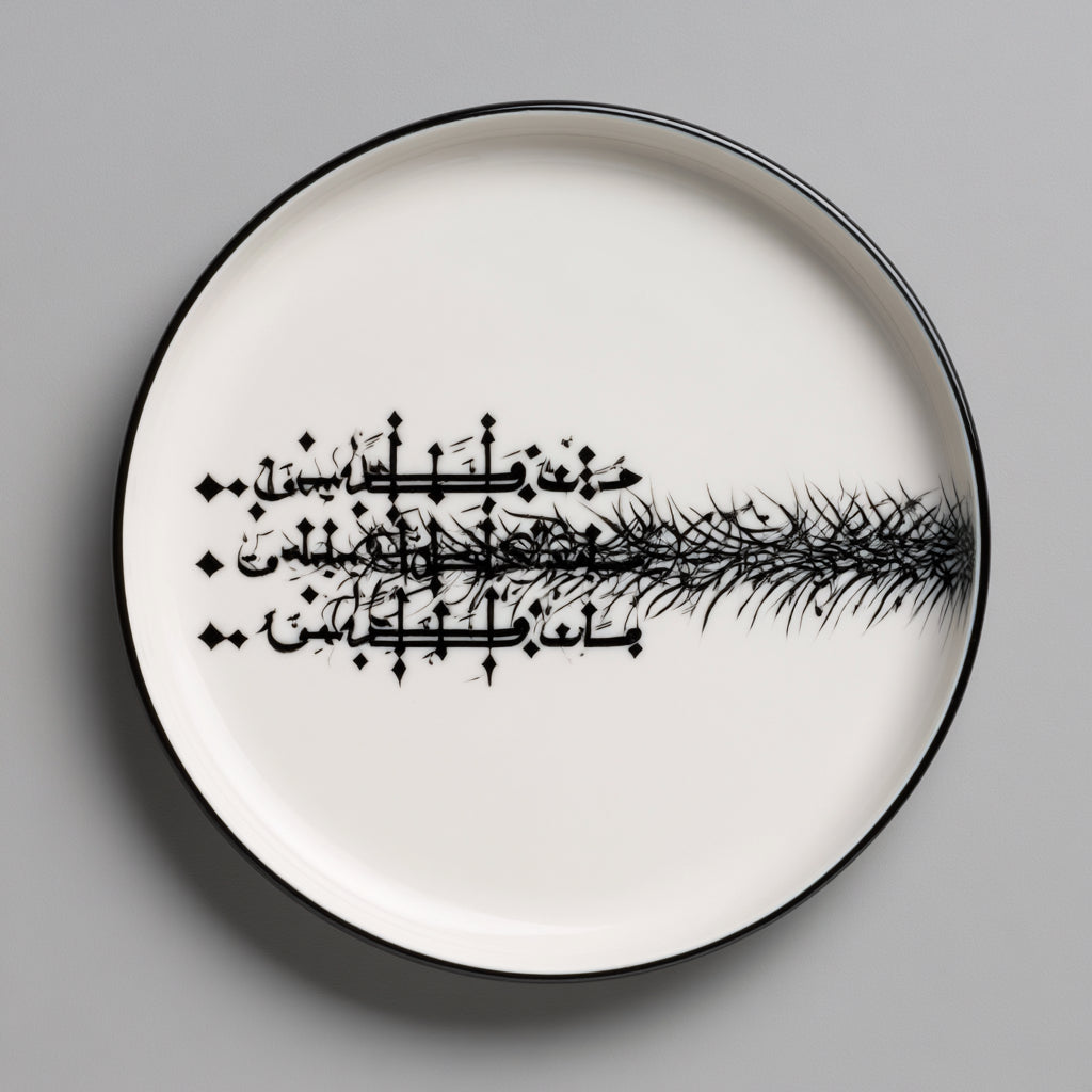 Piatti decorativi - Ceramica - 31x31x4 cm - avorio-nero - calligrafico