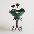 Mangiatoie per uccelli - metallo - 33x33x55 cm - verde-nero-bronzo - vintage floreale