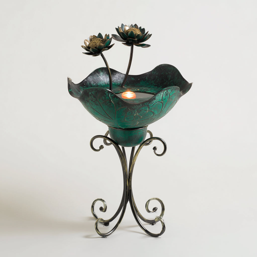 Mangiatoie per uccelli - metallo - 33x33x55 cm - verde-nero-bronzo - vintage floreale