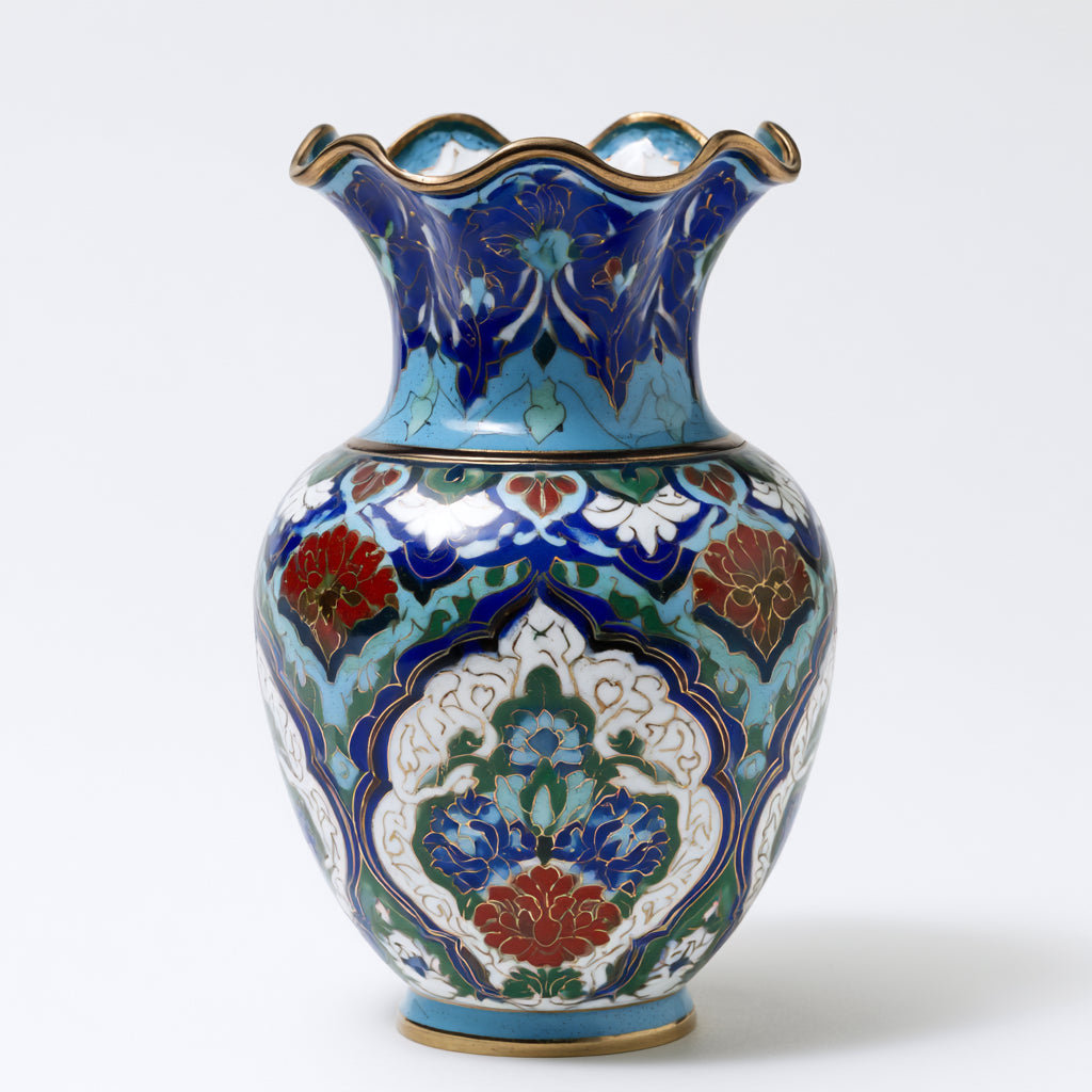 Vasi-Metallo-Smalto-26 x 26 x 34 cm-Blu-Azzurro-Verde-Rosso-Bianco-Oro-Stile floreale classico
