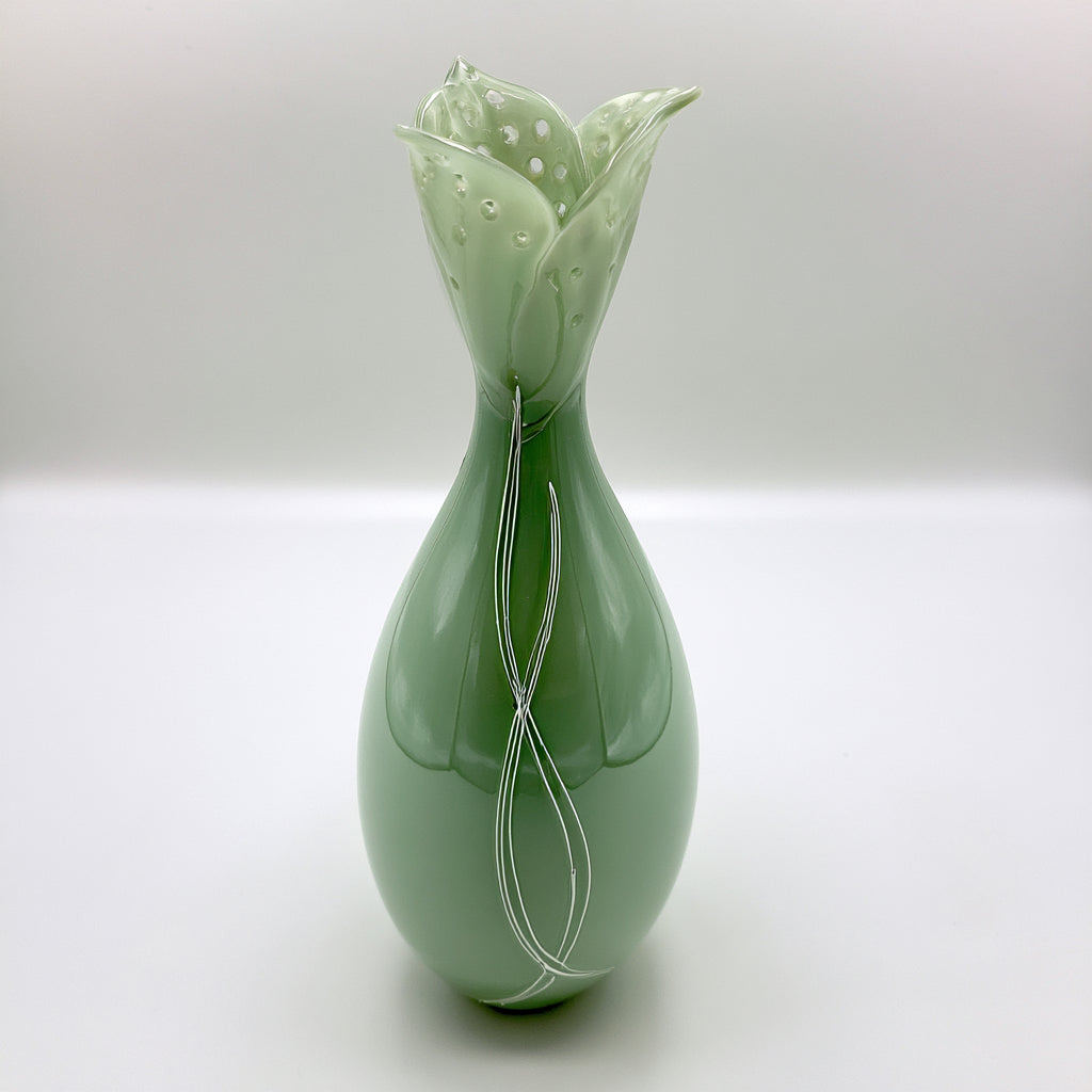 Vasi-Vetro-15 x 15 x 38 cm-Verde chiaro-Stile floreale moderno