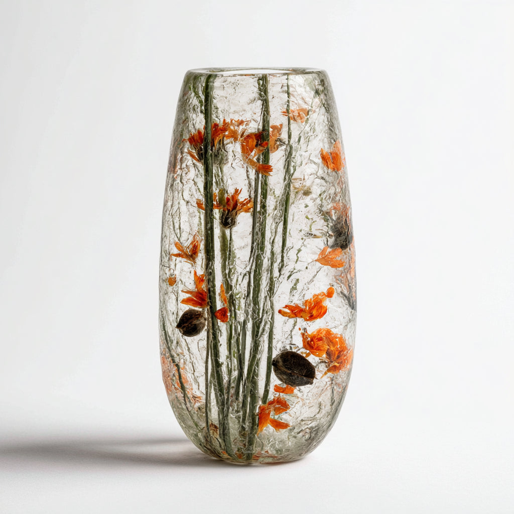 Vasi-Vetro-17 x 17 x 36 cm-Trasparente-Verde-Arancione-Stile botanico strutturato