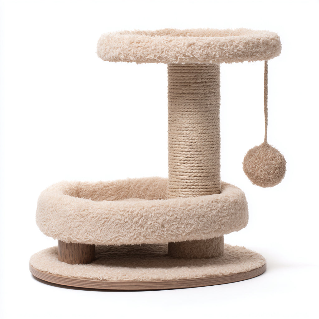 Mobili per gatti - legno-sisal-peluche - 62x42x58 cm - beige-marrone - moderno con tiragraffi e cuccia