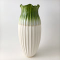 Vasi-Ceramica-18 x 18 x 40 cm-Bianco-Verde-Stile moderno scanalato