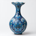 Vasi-Metallo-Smalto-26 x 26 x 42 cm-Blu-Azzurro-Bianco-Oro-Stile ornamentale ondulato