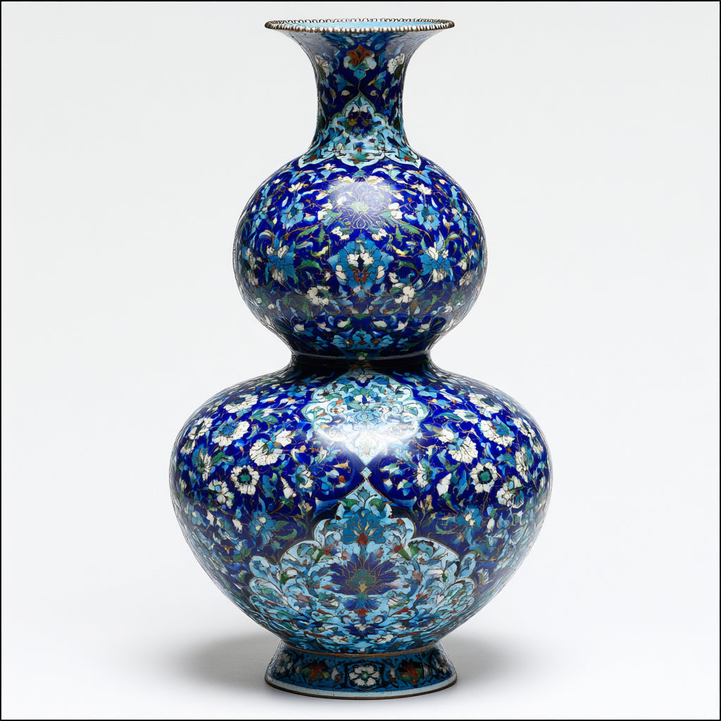 Vasi-Metallo-Smalto-31 x 31 x 58 cm-Blu-Azzurro-Verde-Bianco-Oro-Stile ornamentale a doppia zucca