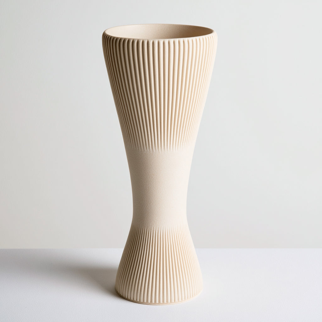 Vasi-Ceramica-18 x 18 x 41 cm-Beige-Stile moderno scanalato