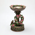 Mangiatoie per uccelli - resina - 36x36x50 cm - bronzo-verde-rosa-bianco - floreale classico